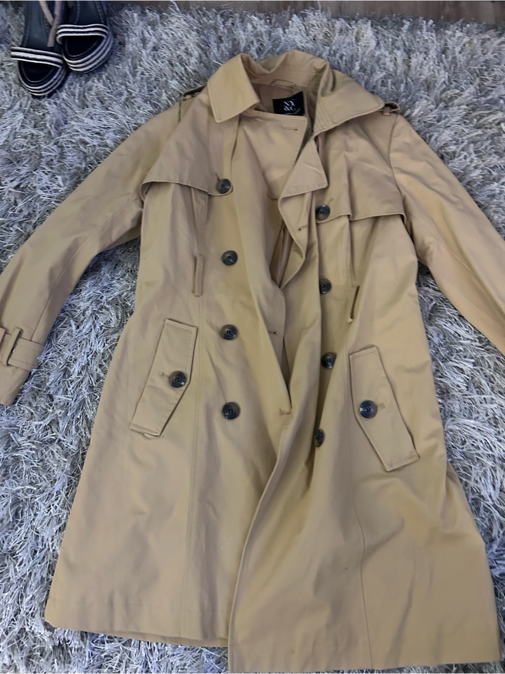 New York & Company Khaki Double-Breasted Trench Coat missing belt